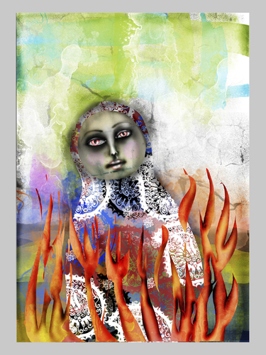 Cartoon: burning matrioshka (medium) by annatarah tagged russian,doll,burning,ornaments,fire