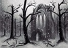 Cartoon: Ancient Monastery (small) by alesza tagged ancient,monastery,trees,digital,painting,snow,nature,cemetery