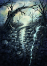 Cartoon: Fantasy environment (small) by alesza tagged landscape,nature,environment,digital,painting,illustration,art,tree,waterfall,fantasy,rock,mountain,bridge