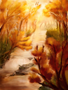 Cartoon: Red Forest (small) by alesza tagged forest wood painting digital art artwork illustration drawing scenery scenic nature landscape outdoors river