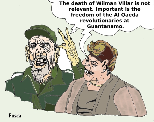 Cartoon: Castro and Rousseff (medium) by Fusca tagged autocrat,narcotraffic,farc,corruption,dictator,imperialism,bolivarian,chavez