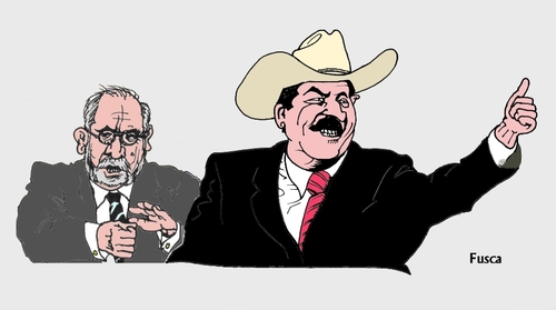Cartoon: Golpist Zelaya follower Garcia (medium) by Fusca tagged latrocracy,bolivarian,latinamerican,chavist,golpist,corruption