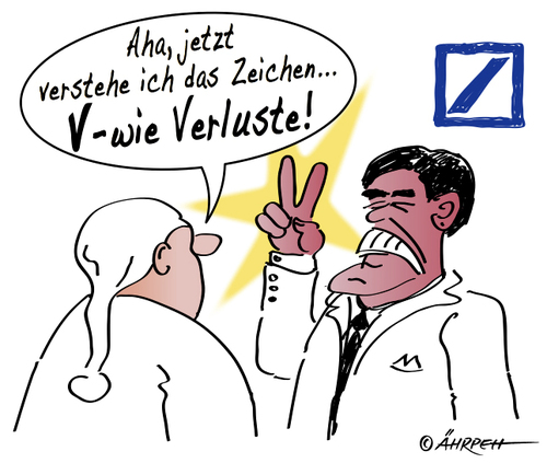 Cartoon: Aha!! (medium) by rpeter tagged verluste,bank,deutsche,ackermann,victory