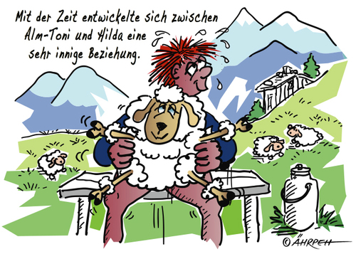 Cartoon: Auf der Alm da gibts... (medium) by rpeter tagged berge,alm,schaf,mann,beziehung