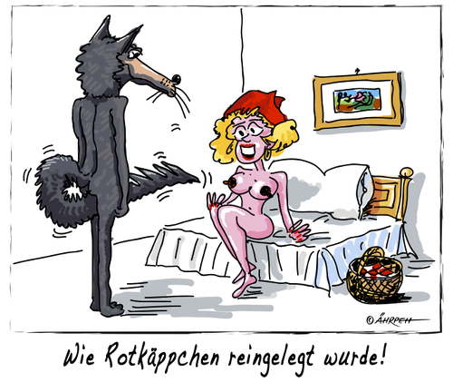 Cartoon: Böser Wolf!! (medium) by rpeter tagged böser,wolf,rotkäppchen,märchen,bett,liebe,nackt