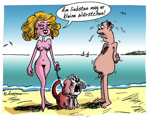 Cartoon: Neulich am FKK-Strand (medium) by rpeter tagged fkk,mann,frau,liebe,nackt,strand,meer,hund,würstchen