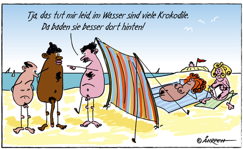Cartoon: Neulich am FKK-Strand (medium) by rpeter tagged nackt,strand,mann,frau,wasser,krokodil