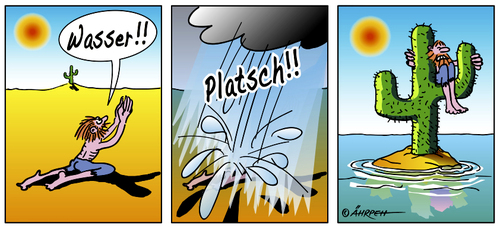 Cartoon: Wenn Wünsche wahr werden... (medium) by rpeter tagged wüste,wasser,regen,kaktus,sonne,insel
