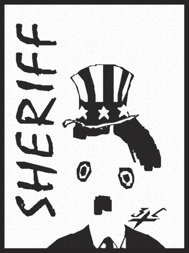 Cartoon: Sheriff (medium) by Zoran Spasojevic tagged serbia,sheriff,sam,uncle,kragujevac,paske,spasojevic,zoran,chaplin,dictator,great,usa,unclesam,emailart,graphics,digital