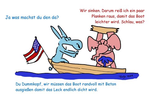 Cartoon: Das Leck im Boot (medium) by TomSe tagged usa,demokraten,republikaner,haushaltsstreit,finanzkriese,boot,leck
