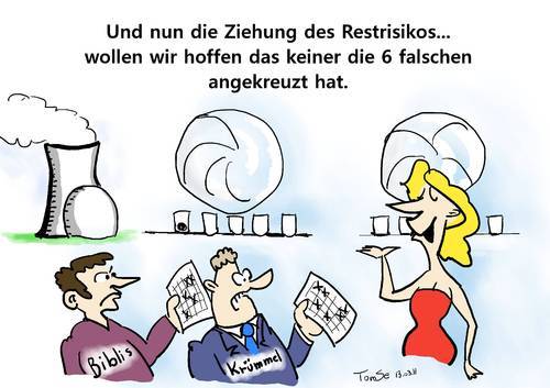 Cartoon: Ziehung des Restrisikos (medium) by TomSe tagged akw,atomkraft,atomkraftwertk,restrisiko,gau,supergau,lotto,glücksspiel