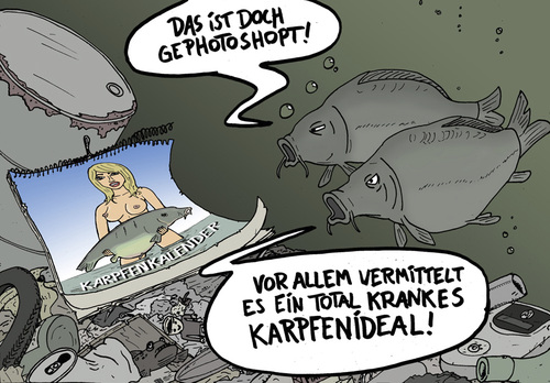 Cartoon: Die Dicken Dinger (medium) by Weltasche tagged karpfen,carp,angeln,karpfenkalender,schönheitsideal,karpfenideal,schönheitswahn,schönheitsdiktat,photoshop