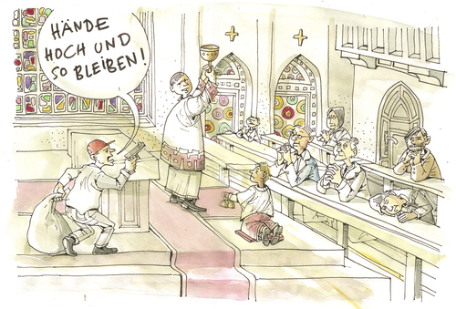 Cartoon: Überfall (medium) by Christoph Gremmer tagged überfall,gottesdienst,priester,messdiener,kirche