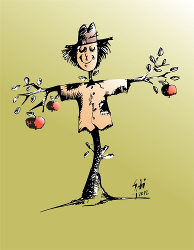 Cartoon: SCARECROW (medium) by SAI tagged caricaturasai,scarecrow,apple,green,red