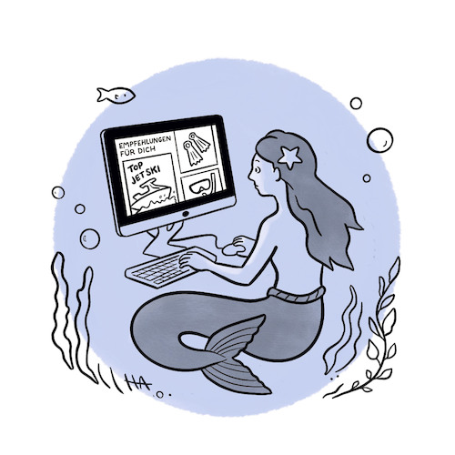 Cartoon: Empfehlungen für Dich (medium) by HilaryAllison tagged empfehlungen,recommendations,empfohlen,recommended,personalisiert,personalized,marketing,werbung,werbungen,digital,standortdaten,meerjungfrau,mermaid,location,data,meer,internet,online,shopping,einkaufen,ecommerce,empfehlungen,recommendations,empfohlen,recommended,personalisiert,personalized,marketing,werbung,werbungen,digital,standortdaten,meerjungfrau,mermaid,location,data,meer,internet,online,shopping,einkaufen,ecommerce