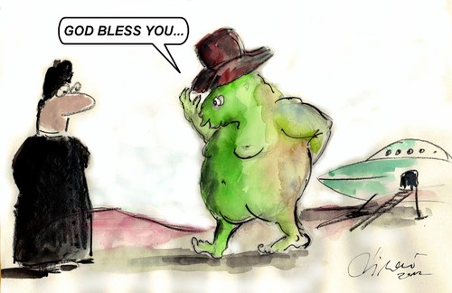 Cartoon: no title (medium) by Slawek11 tagged priest,ufo,church,religions