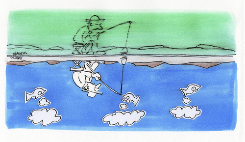 Cartoon: Sky Fishing (medium) by helmutk tagged nature