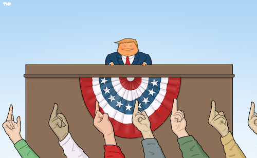 Cartoon: A Parade for Trump (medium) by Tjeerd Royaards tagged trump,usa,president,parade,middle,finger,protest,trump,usa,president,parade,middle,finger,protest