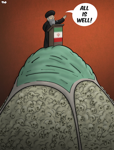 Cartoon: All is well (medium) by Tjeerd Royaards tagged iran,coverup,coronavirus,corona,pandemic,victims,trruth,lies,iran,coverup,coronavirus,corona,pandemic,victims,trruth,lies