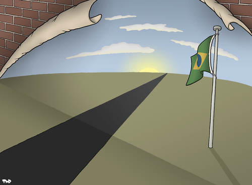 Cartoon: Brazil (medium) by Tjeerd Royaards tagged brazil,protests,rio,de,janeiro,sao,paolo,public,transport,olympics,world,cup,2014,2016,brazil,protests,rio,de,janeiro,sao,paolo,public,transport,olympics,world,cup,2014,2016