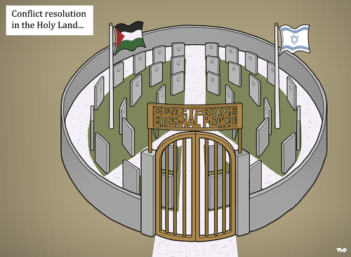 Cartoon: Conflict Resolution (medium) by Tjeerd Royaards tagged palestine,isreal,conflict,peace,cemetary,death,dead,palestine,isreal,conflict,peace,cemetary,death,dead