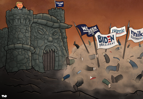 Cartoon: Democratic Primaries (medium) by Tjeerd Royaards tagged demcrats,trump,warren,bernie,usa,america,us,elections,president,demcrats,trump,warren,bernie,usa,america,us,elections,president