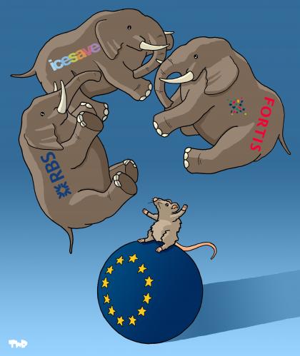 Cartoon: Financial circusact (medium) by Tjeerd Royaards tagged financial,crisis,banks,icesave,royal,bank,of,scotland,fortis