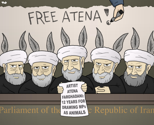 Cartoon: Free Atena (medium) by Tjeerd Royaards tagged atena,farghadani,iran,parliament,cartoonist,artist,nanimal,drawing,atena,farghadani,iran,parliament,cartoonist,artist,nanimal,drawing