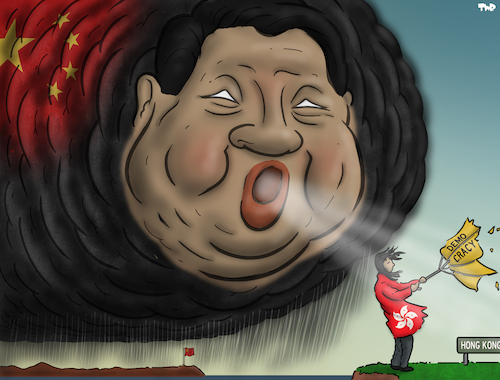 Cartoon: Gathering storm (medium) by Tjeerd Royaards tagged china,hong,kong,democracy,xi,jinping,china,hong,kong,democracy,xi,jinping