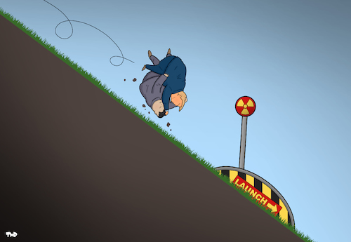 Cartoon: Going Downhill (medium) by Tjeerd Royaards tagged north,korea,usa,america,nuclear,threat,launch,bomb,missile,danger,war,north,korea,usa,america,nuclear,threat,launch,bomb,missile,danger,war