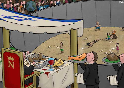 Cartoon: Hunger games (medium) by Tjeerd Royaards tagged gaza,hunger,famine,netanyahu,genocide,gaza,hunger,famine,netanyahu,genocide