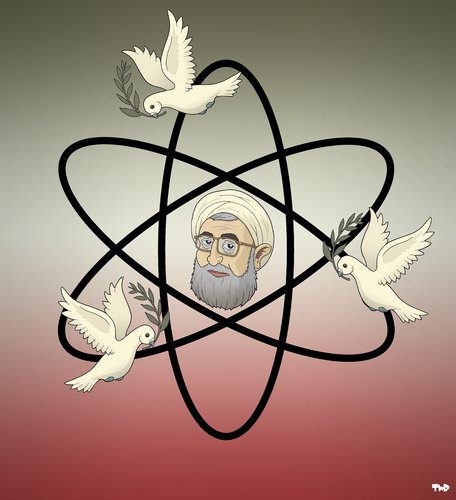 Cartoon: Iran out for Peace (medium) by Tjeerd Royaards tagged iran,rohani,rouhani,atom,nuclear,radioactive,weapon,power,weapons,tehran,usa,us,relations,un,iran,rohani,rouhani,atom,nuclear,radioactive,weapon,power,weapons,tehran,usa,us,relations,un