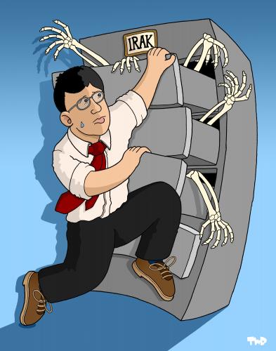 Cartoon: Iraq investigation (medium) by Tjeerd Royaards tagged iraq,dutch,participation,balkenende,irak,holland,jan peter balkenende,krieg,leichen,tod,militär,jan,peter,balkenende,akten,durchsuchung,kontrolle