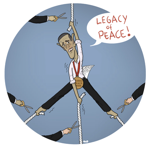 Cartoon: Legacy of Peace (medium) by Tjeerd Royaards tagged obama,usa,iran,peace,war,deal,legacy,president,obama,usa,iran,peace,war,deal,legacy,president