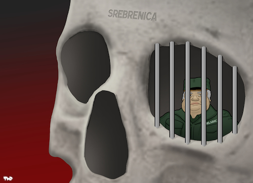 Cartoon: Mladic in Prison (medium) by Tjeerd Royaards tagged serbia,srebrenica,genocide,crime,skull,prison,mladic,serbia,srebrenica,genocide,crime,skull,prison,mladic