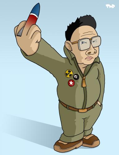 Cartoon: Nuclear threat (medium) by Tjeerd Royaards tagged north,korea,kim,jong,il,nuclear,weapons,threat,illustration,illustrationen,kim jong il,korea,nordkorea,atomwaffen,atom,waffen,krieg,verteigiung,drohung,militär,diktator,kariaktur,kariakturen,angst,furcht,kim,jong,il