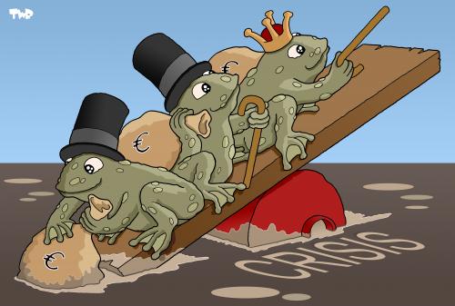 Cartoon: On the way up... (medium) by Tjeerd Royaards tagged recession,economy,crisis,depression,growth,toads,rich,money,bankers,banks,frosch,frösche,finanzkirse,wirtschaftskrise,boot,untergang,untergehen,balance,gleichgewicht,reichtum,finanzen