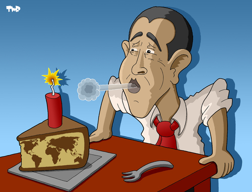 Cartoon: One-year anniversary (medium) by Tjeerd Royaards tagged obama,president,year,anniversary,terror,dynamite,usa,united,states,barack obama,usa,barack,obama