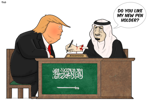 Cartoon: Pen Holder (medium) by Tjeerd Royaards tagged usa,saudi,arabia,freedom,of,speech,murder,usa,saudi,arabia,freedom,of,speech,murder