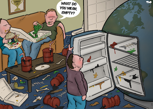 Cartoon: Resource depletion (medium) by Tjeerd Royaards tagged earth,humans,humanity,resources,nature,empty,earth,humans,humanity,resources,nature,empty