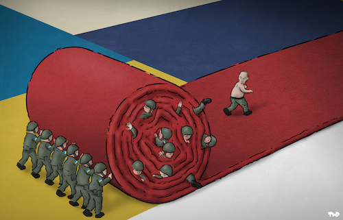 Cartoon: Retreat (medium) by Tjeerd Royaards tagged russia,putin,ukraine,war,invasion,retreat,losing,russia,putin,ukraine,war,invasion,retreat,losing