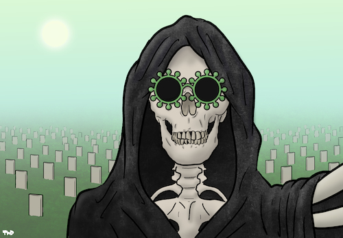 Cartoon: Selfie (medium) by Tjeerd Royaards tagged corona,pandemic,death,toll,victims,corona,pandemic,death,toll,victims