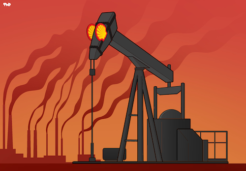 Cartoon: Shell Versus Climate Change (medium) by Tjeerd Royaards tagged shell,oil,petroleum,climate,change,global,warming,emissions,shell,oil,petroleum,climate,change,global,warming,emissions