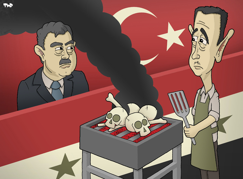 Cartoon: Syria and Turkey (medium) by Tjeerd Royaards tagged turkey,syria,assad,erdogan,gul,war,conflict,turkey,syria,assad,erdogan,gul,war,conflict