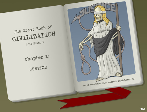Cartoon: The Great Book of Civilization 1 (medium) by Tjeerd Royaards tagged civilization,death,penalty,todesstrafe,justiz