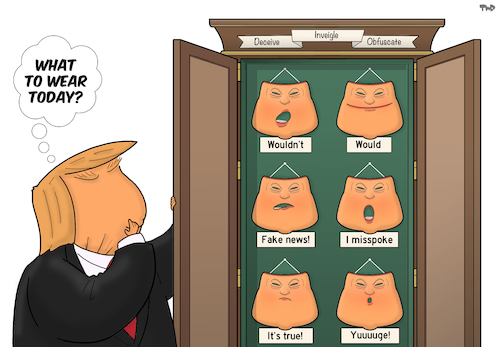 Cartoon: The Presidents Wardrobe (medium) by Tjeerd Royaards tagged putin,trump,usa,russia,lies,misspoke,putin,trump,usa,russia,lies,misspoke
