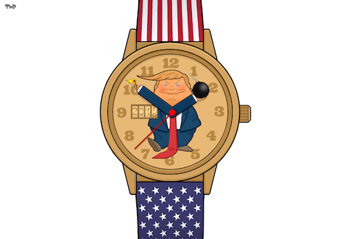 Cartoon: Tick Tock (medium) by Tjeerd Royaards tagged trump,watch,clock,time,2017,2018,new,year,trump,watch,clock,time,2017,2018,new,year
