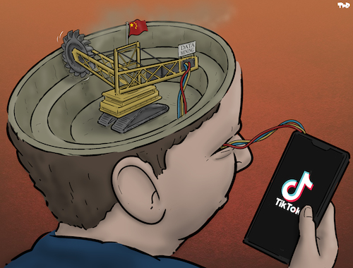Cartoon: TikTok (medium) by Tjeerd Royaards tagged china,datamining,privacy,tiktok,data,china,datamining,privacy,tiktok,data