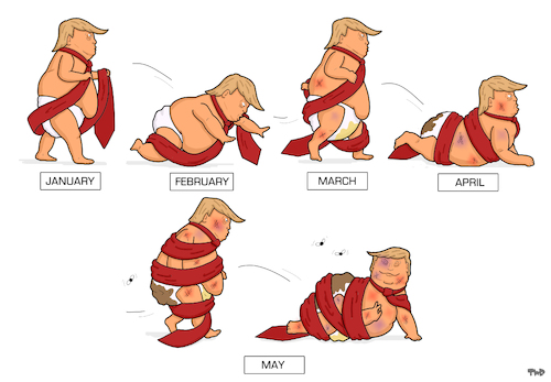 Cartoon: Trump So Far (medium) by Tjeerd Royaards tagged trump,presidency,usa,baby,trump,presidency,usa,baby
