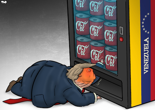 Cartoon: Trump versus Venezuela (medium) by Tjeerd Royaards tagged venezuela,trump,maduro,oil,venezuela,trump,maduro,oil
